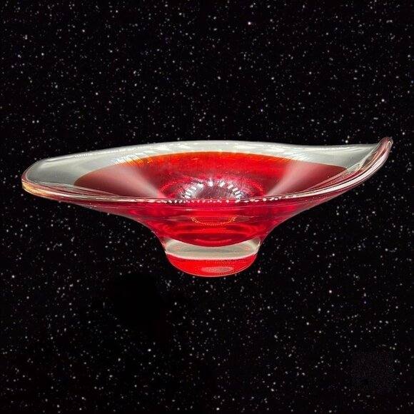 Sommerso Art Glass Bowl Centerpiece Red Clear Dish 9.5”W 3”T - Picture 8 of 10